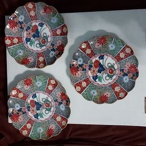 Arita Imari Fan Porcelain Salad 7 1/8 inches Vtg. 1 Left price is for Each Plate